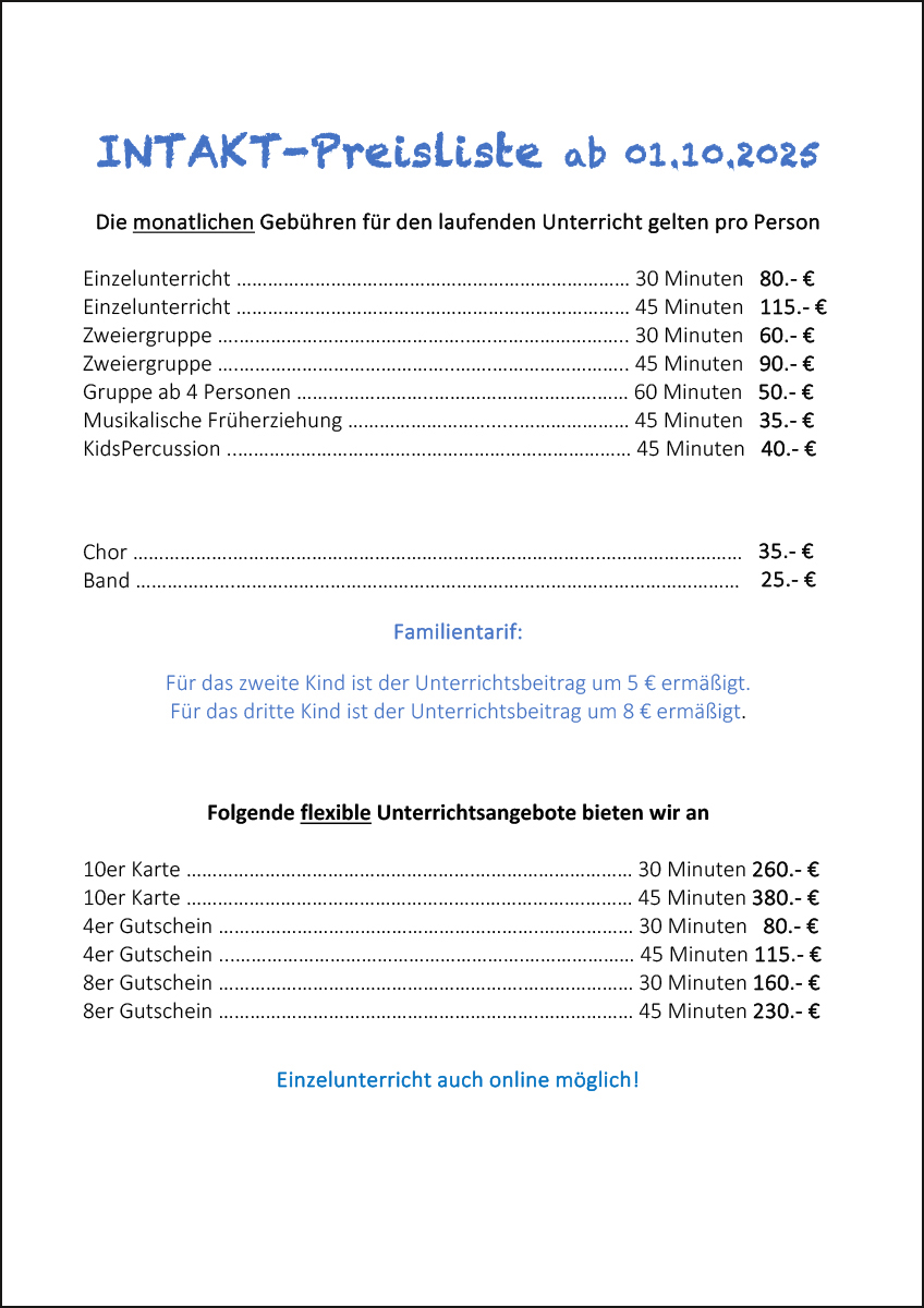 Link zur neuen Preisliste 2025