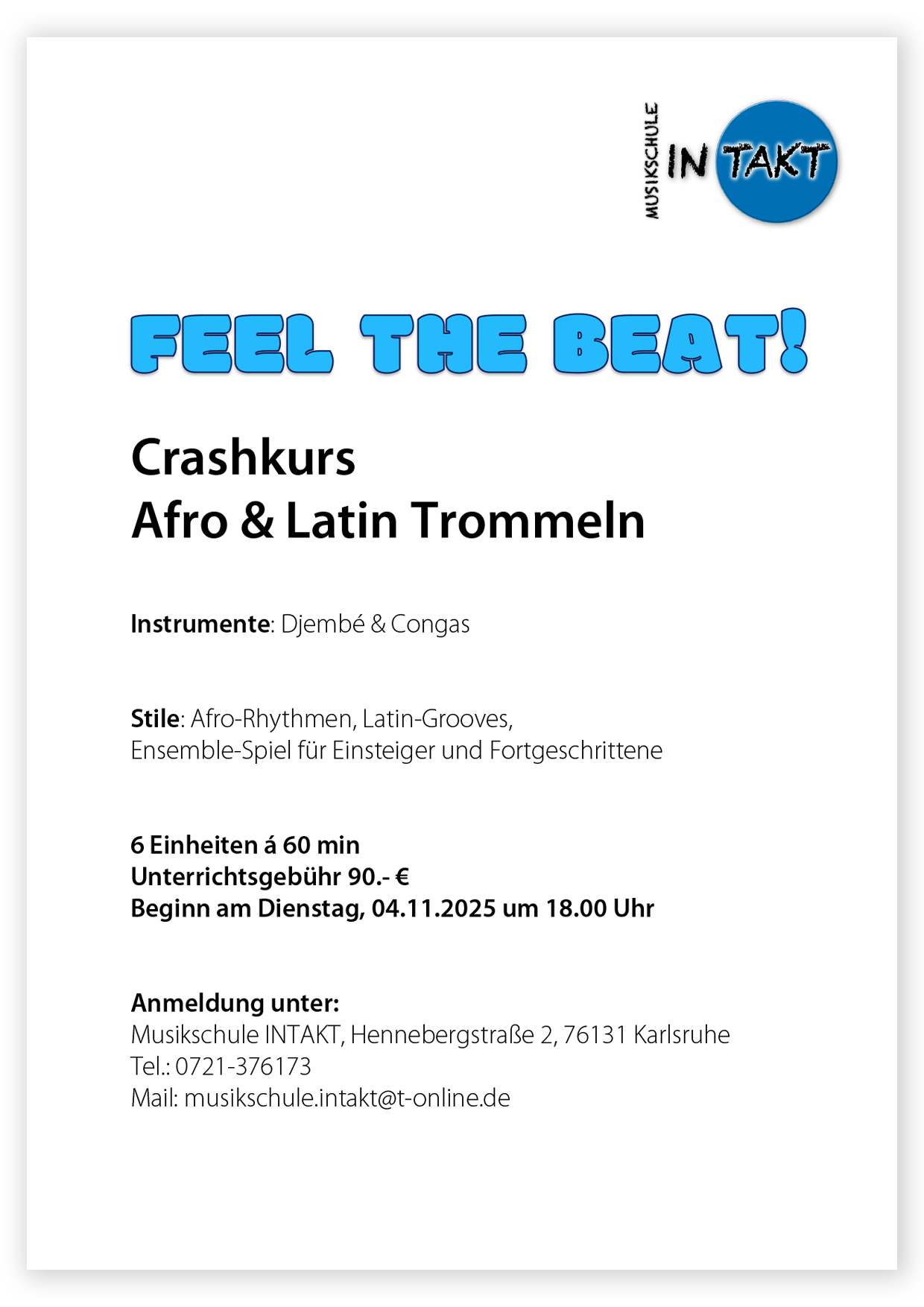Flyer zum Crashkurs Trommeln
