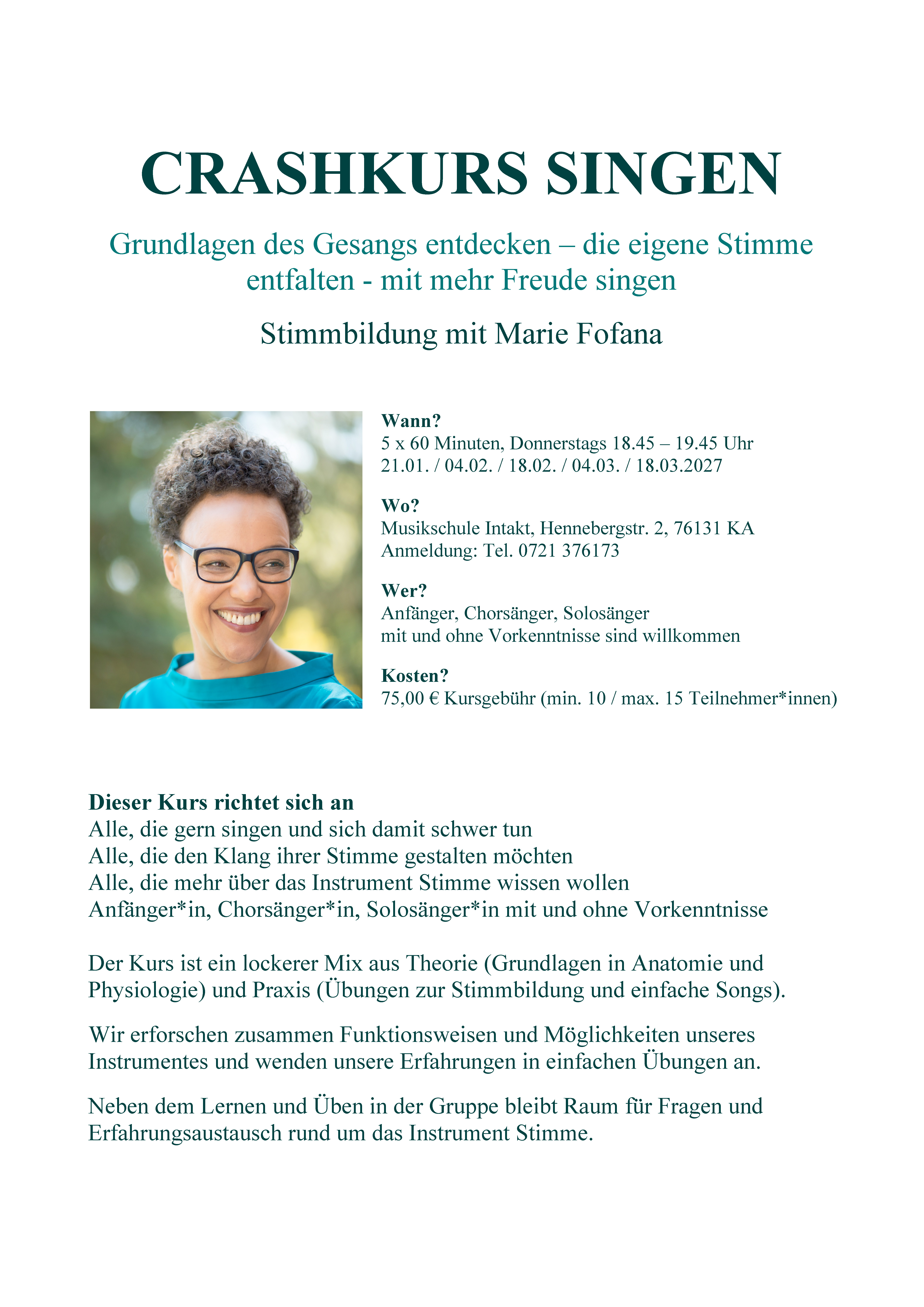 Flyer Crash-Kurs Singen ab Januar 2027